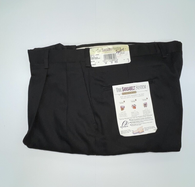 38R x 30 Genuine Sansabelt Pants - (Black) - 55% Cotton/45% Polyester - Pleated Front - Side Pocket - Washable