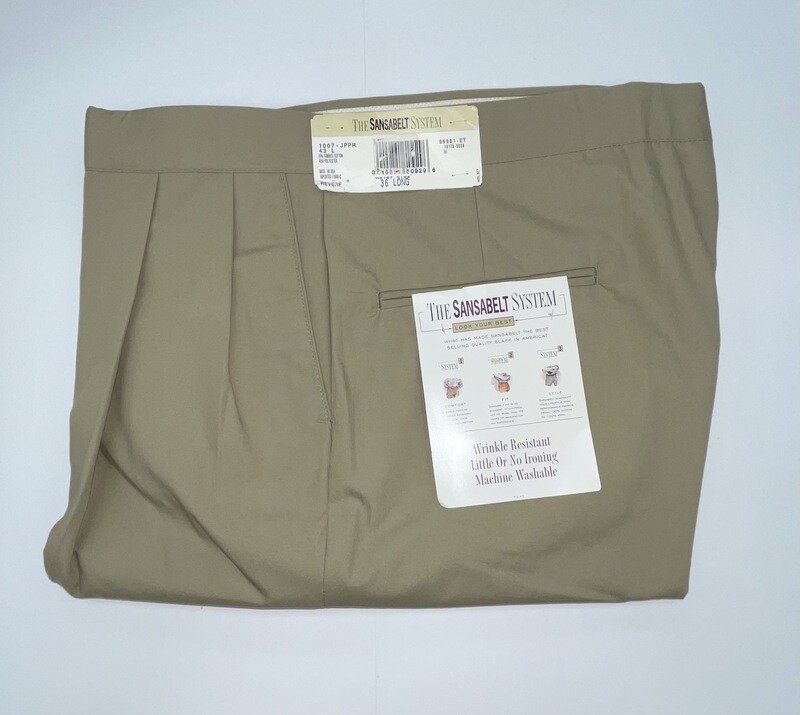 36R Genuine Sansabelt Pants - (Dark Tan) - 55% Polyester/45% Wool - Pleated Front - Side Pocket - Washable