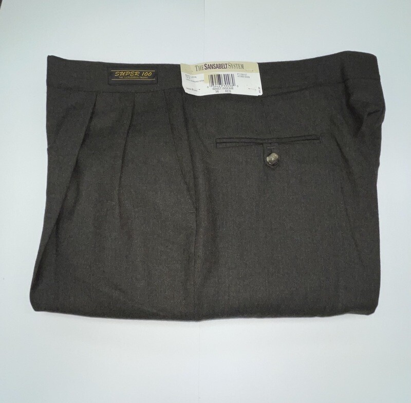 36R Genuine Sansabelt Pants - (Grey/Brown Speckle) - 100% Wool - Pleated Front - Side Pocket - Washable