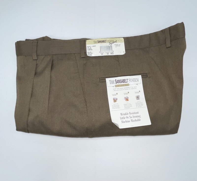 44R Genuine Sansabelt Pants - (Light Brown) - 85% Polyester/15% Wool - Pleated Front - Side Pocket - Washable