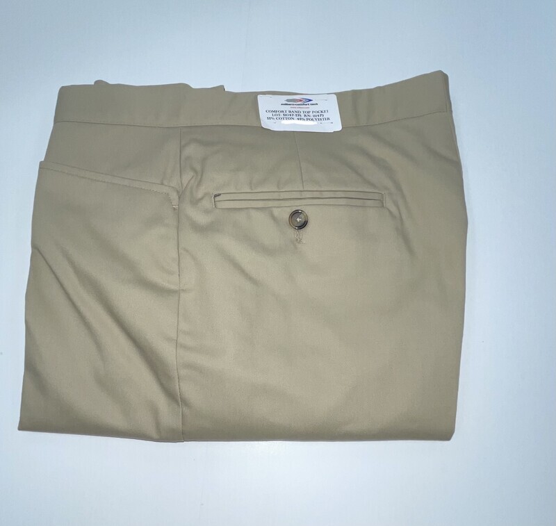 38S Genuine Milbern Comfort Tech Pants - (Tan) - 55% Cotton/45% Polyester - Plain Front - Top Pocket - Washable
