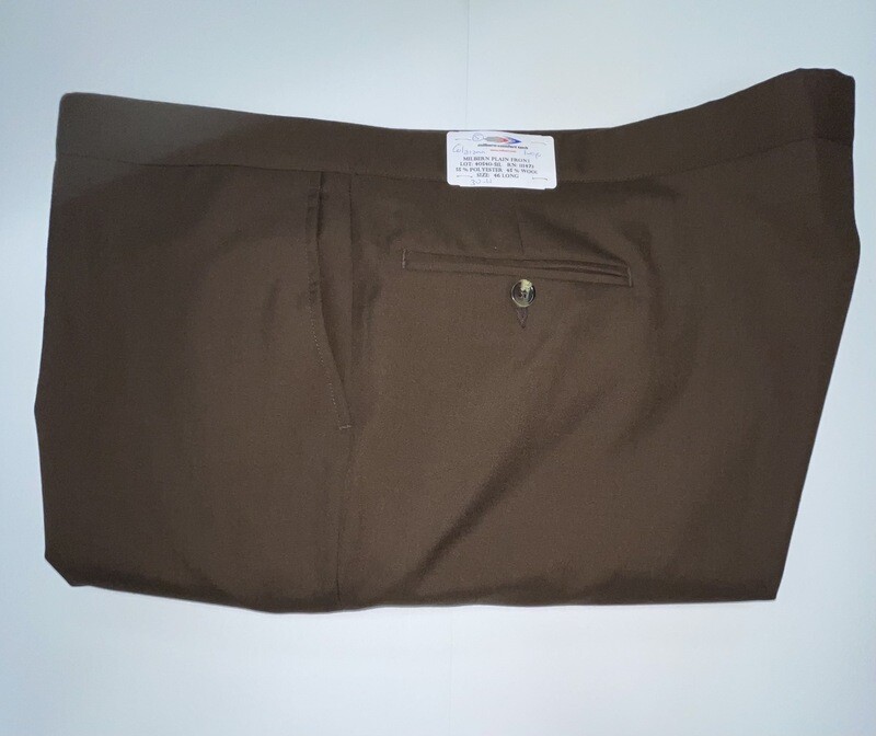 46L x 30 (up to 31.5) Genuine Milbern Comfort Tech Pants - (Brown) - 55% Polyester/45% Wool - Plain Front - Side Pocket - Washable - Slight Imperfection