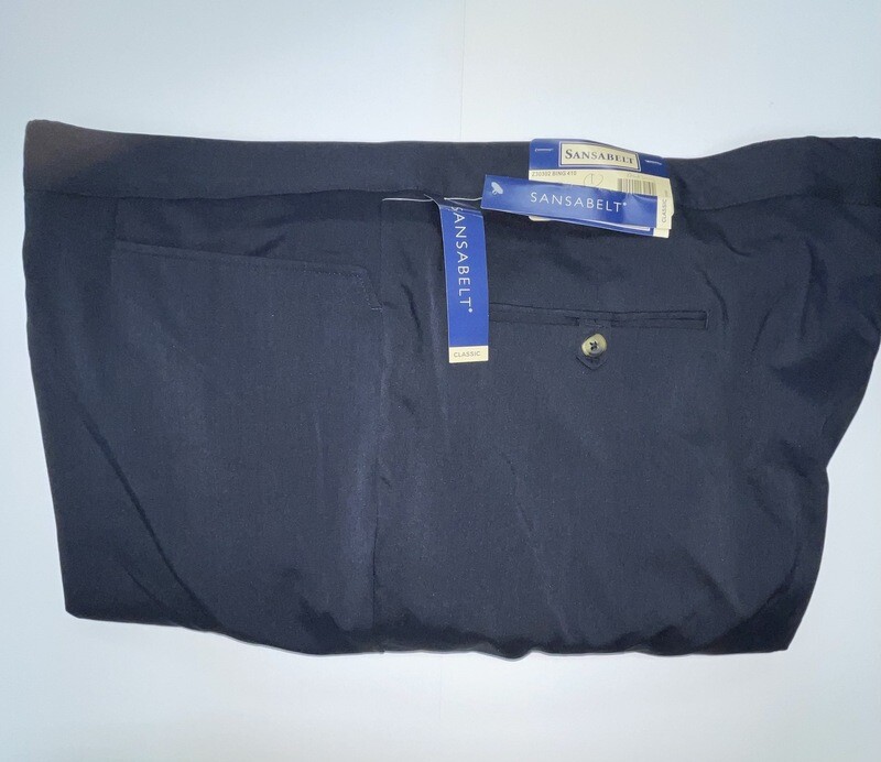 50R x 29 (up to 30.5) Genuine Sansabelt Pants - (Navy) - 97% Polyester/3% Spandex - Plain Front - Top Pocket - Suspender Buttons - Washable -