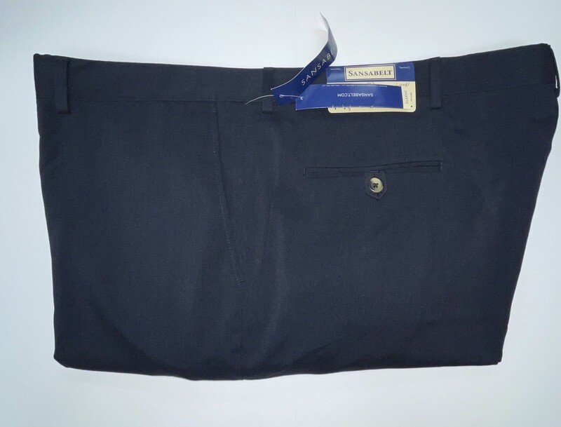 46R x 30 (up to 31.5) Genuine Sansabelt Pants - (Navy) - 97% Polyester/3% Spandex - Plain Front - Side Pocket - Belt Loops Added - Washable -