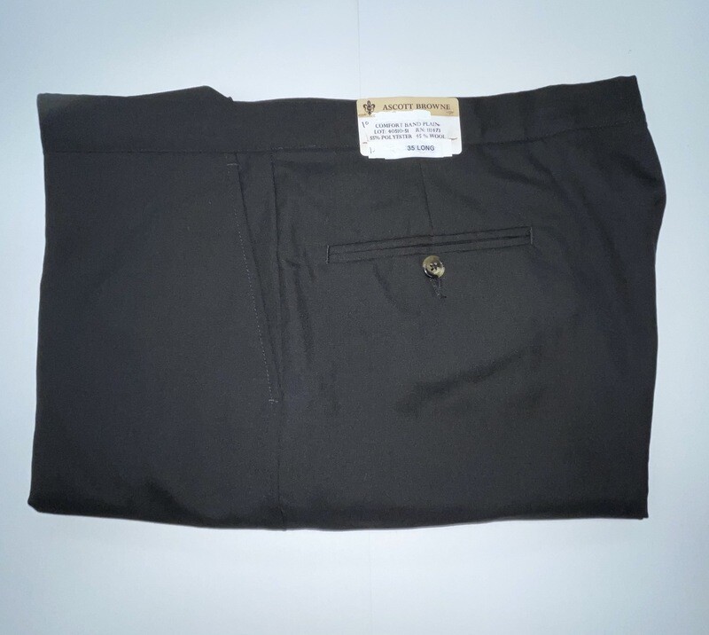 35L x 30 (up to 31.5) Genuine Milbern Comfort Tech Pants - (Black) - 55% Polyester/45% Wool - Plain Front - Side Pocket - Washable