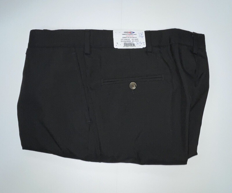 34S x 30.5 (up to 32) Genuine Milbern Comfort Tech Pants - (Black) - 55% Polyester/45% Wool - Plain Front - Side Pocket - Washable - Belt Loops Added