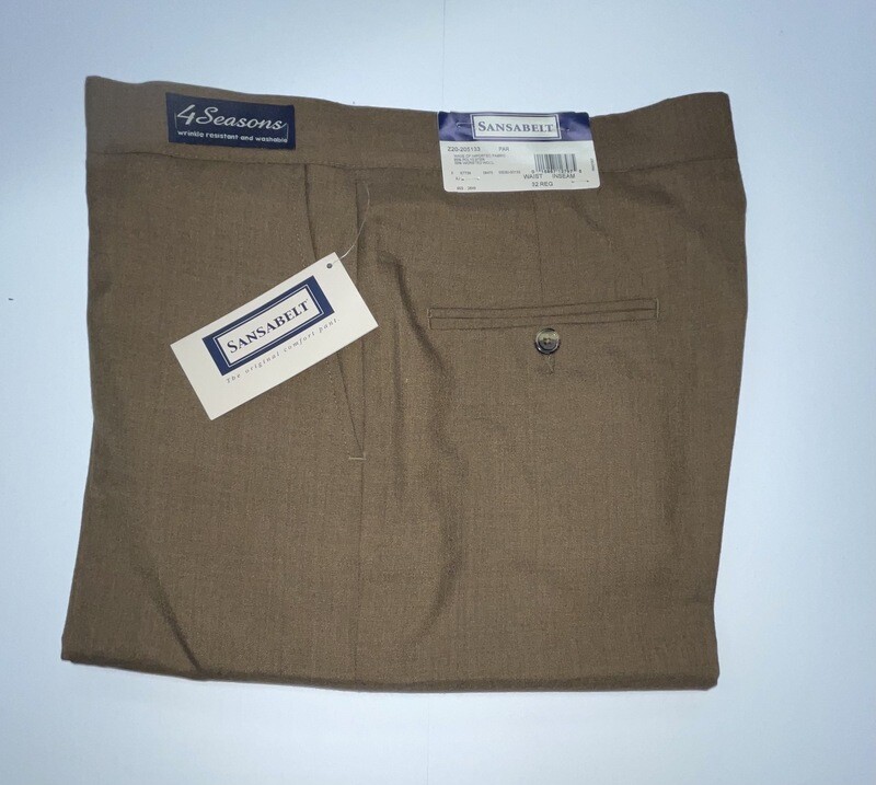 32R Genuine Sansabelt Pants - (Rust Brown) - 65% Polyester/ 35% Wool - Plain Front - Side Pocket - Washable