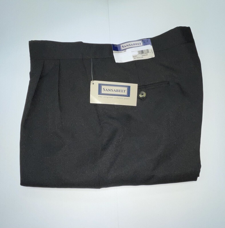 32R x 34 (up to 35.5) Genuine Sansabelt Pants - (Black) - 100% Polyester - Plain Front - Side Pocket - Washable