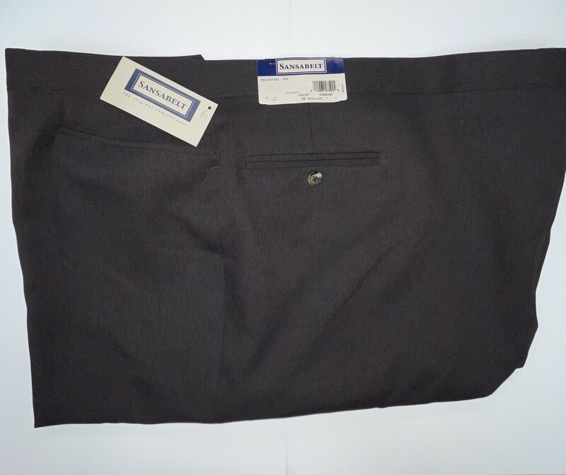 46R x 28.5 (up to 30) Genuine Sansabelt Pants - (Dark Brown) - 100% Polyester - Plain Front - Top Pocket - Washable