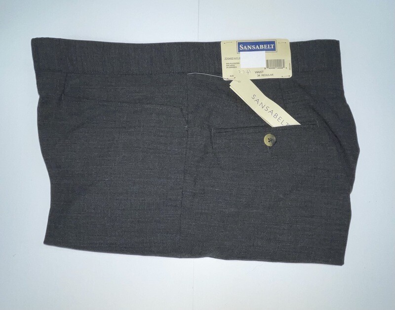 34R Slim x 30 (up to 31.5) Genuine Sansabelt Pants - (Charcoal) - 54% Polyester/44% Wool/2% Spandex - Plain Front - Top Pocket - Washable