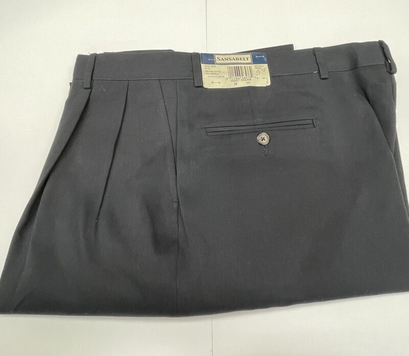 38R x 34 (up to 35.5) Genuine Sansabelt ProSpin Pants - (Black) - 55% Cotton/45% Polyester - Pleated Front - Side Pocket - Belt Loops Added - Washable