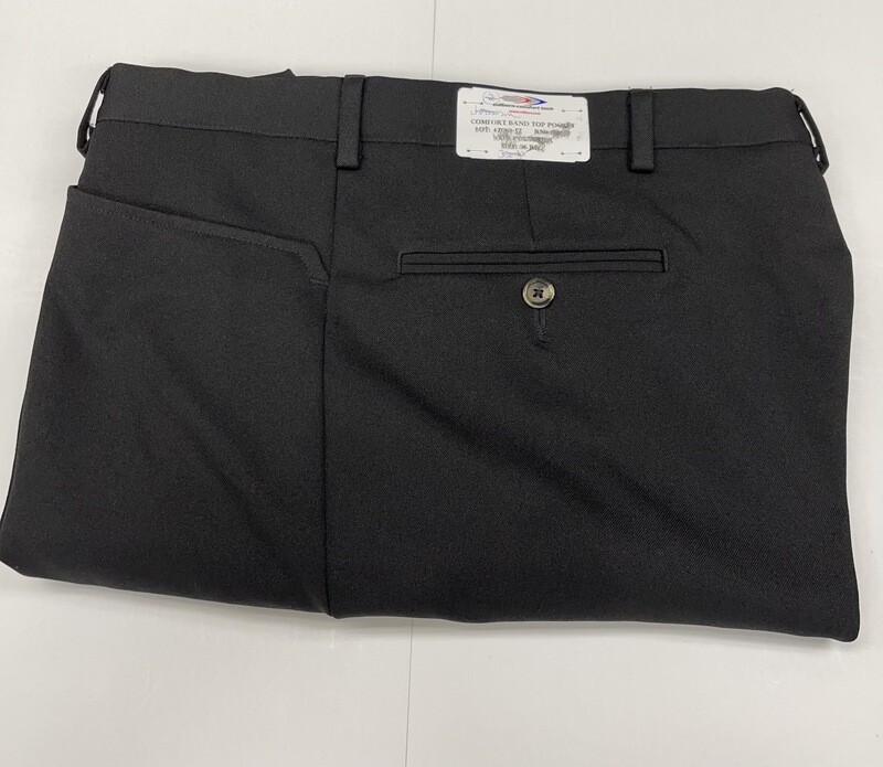 36R x 29.5 (up to 31) Genuine Milbern Comfort Tech Gabardine Twill Pants - (Black) - 100% Polyester - Plain Front - Top Pocket - Belt Loops Added - Washable