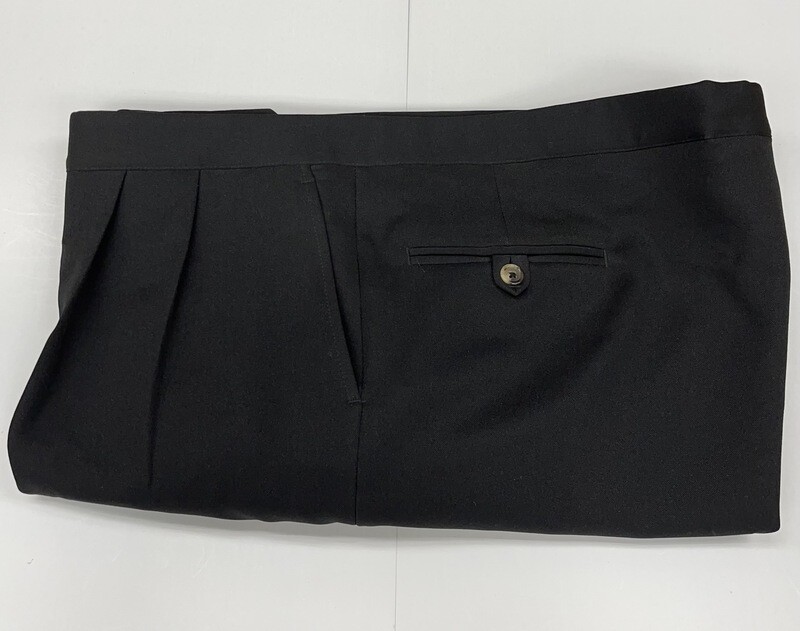 46R x 27 (up to 28.5) Genuine Milbern Comfort Tech Gabardine Twill Pants - (Black) - 100% Polyester - Pleated Front - Side Pocket - Washable