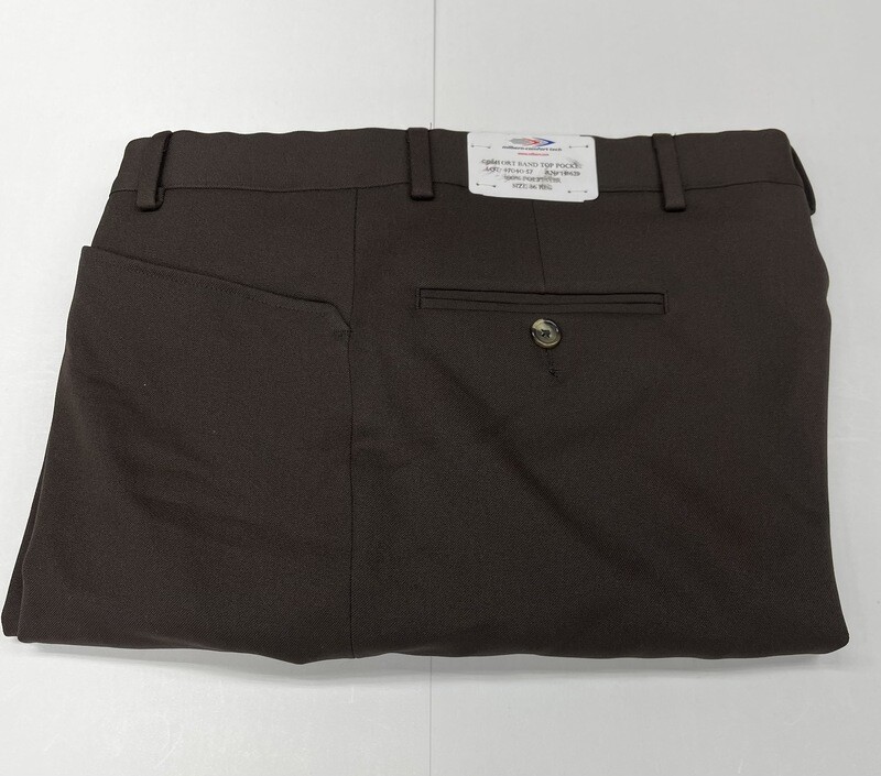 36R x 30 (up to 31.5) Genuine Milbern Comfort Tech Gabardine Twill Pants - (Dark Brown) - 100% Polyester - Plain Front - Top Pocket - Belt Loops Added - Washable