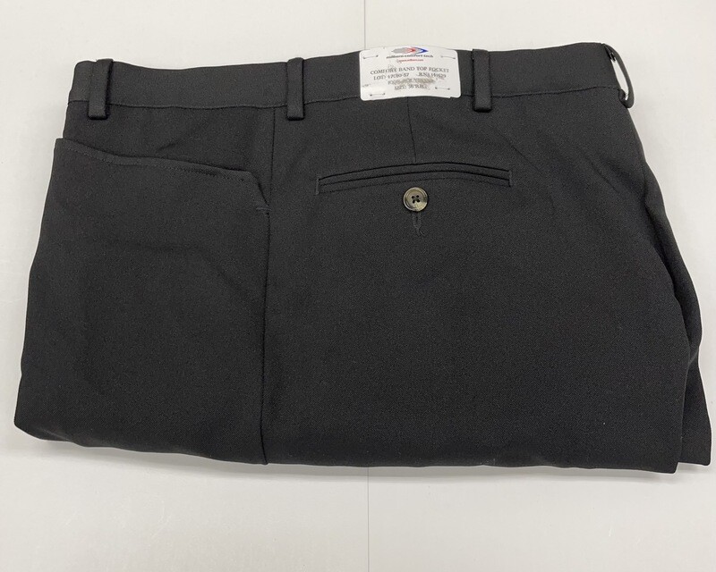 36R x 30 (up to 31.5) Genuine Milbern Comfort Tech Gabardine Twill Pants - (Black) - 100% Polyester - Plain Front - Top Pocket - Belt Loops Added - Washable