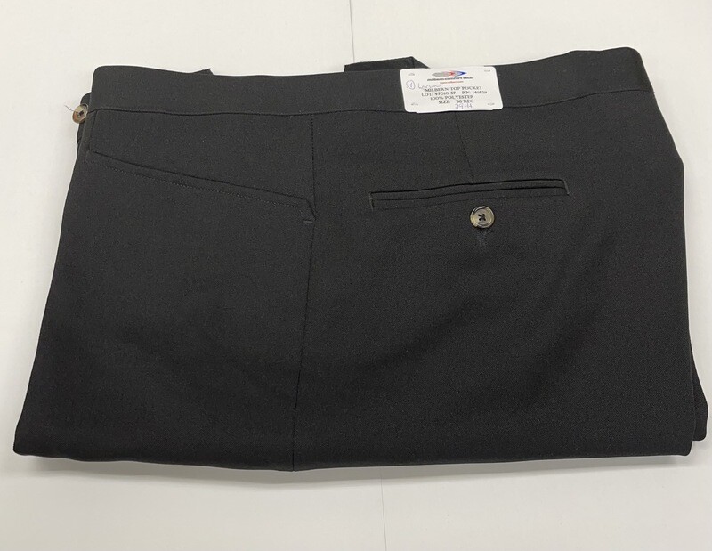 36R x 29 (up to 30.5) Genuine Milbern Comfort Tech Gabardine Twill Pants - (Black) - 100% Polyester - Plain Front - Top Pocket - Washable