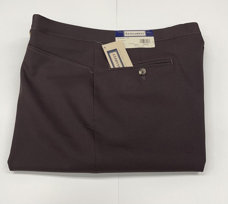 36R Genuine Sansabelt Gabardine Twill Pants - (Burgundy) - 100% Polyester - Plain Front - Top Pocket - Washable