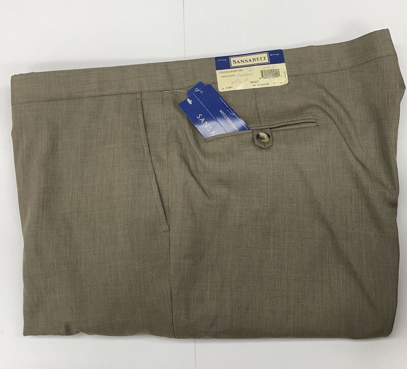 45R x 25.5 (up to 27) Genuine Sansabelt Sharkskin Pants - (Taupe/Tan) - 100% Polyester - Plain Front - Side Pocket - Washable