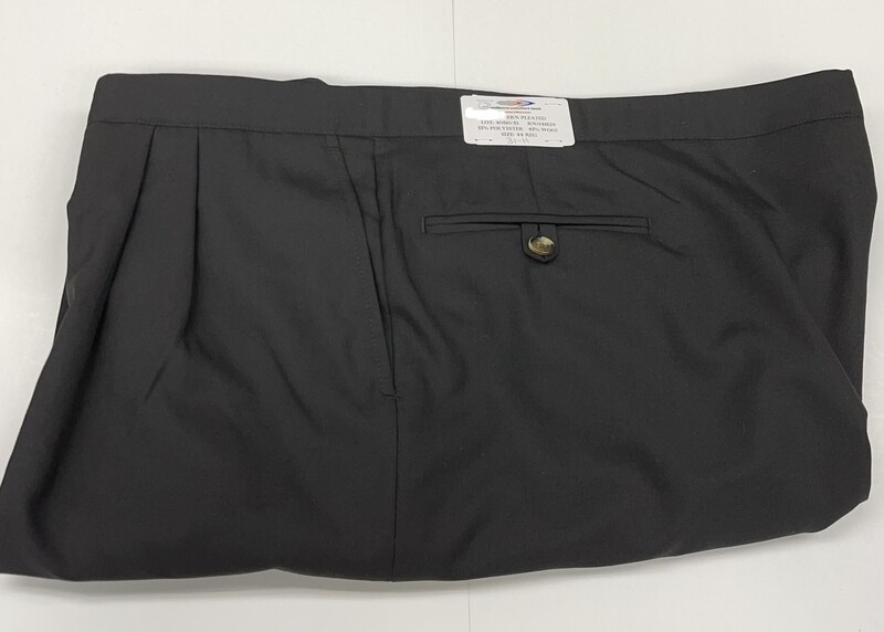 44R x 31 (up to 32.5) Genuine Milbern Comfort Tech 4 Seasons Gabardine Twill Pants - (Black) - 55% Polyester/45% Wool - Pleated Front - Side Pocket - Washable
