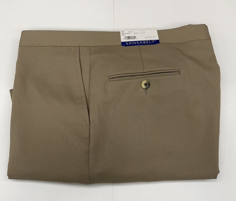 36R x 28.5 (up to 30) Genuine Sansabelt Sharkskin Pants - (Taupe) - 100% Polyester - Plain Front - Side Pocket - Washable