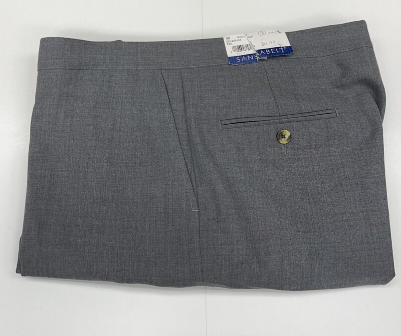 36R x 30 (up to 31.5) Genuine Sansabelt 4 Seasons Pants - (Med. Grey) - 65% Polyester/45% Wool - Plain Front - Side Pocket - Washable