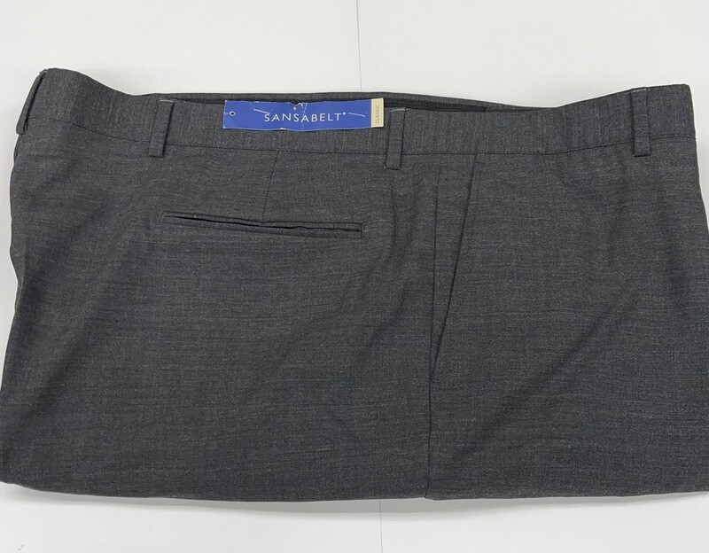 46R x 29.5 (up to 31) Genuine Sansabelt Bengaline Pants - (Charcoal) - 54% Polyester/44% Wool/2% Spandex - Plain Front - Side Pocket - Washable