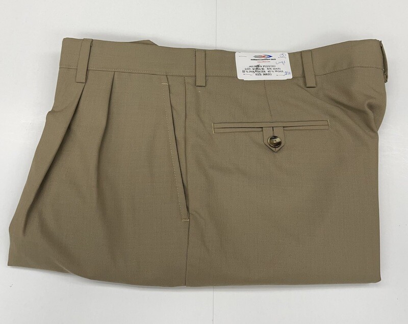 35R x 29 (up to 30.5) Genuine Milbern Comfort Tech 4 Seasons Pants - (Tan) - 55% Polyester/45% Wool - Pleated Front - Side Pocket - Belt Loops Added - Washable