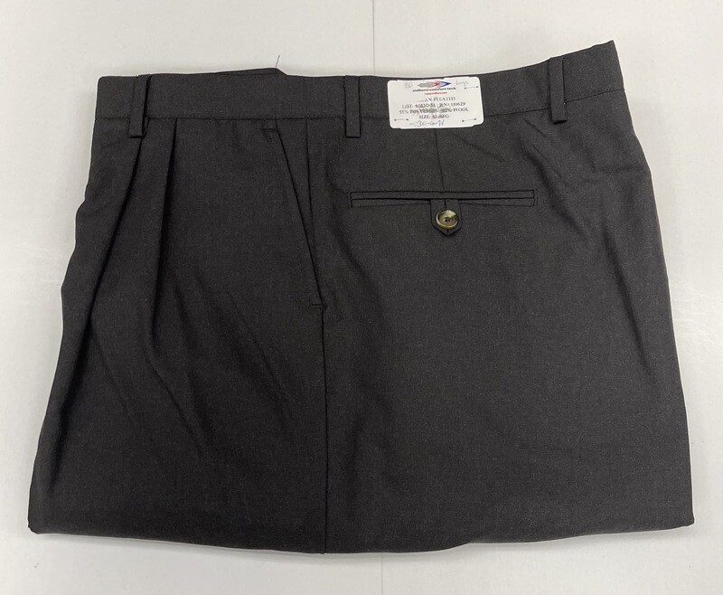41R x 30 (up to 31.5) Genuine Milbern Comfort Tech 4 Seasons Cuffed Pants - (Charcoal) - 55% Polyester/45% Wool - Pleated Front - Side Pocket - Belt Loops Added - Washable