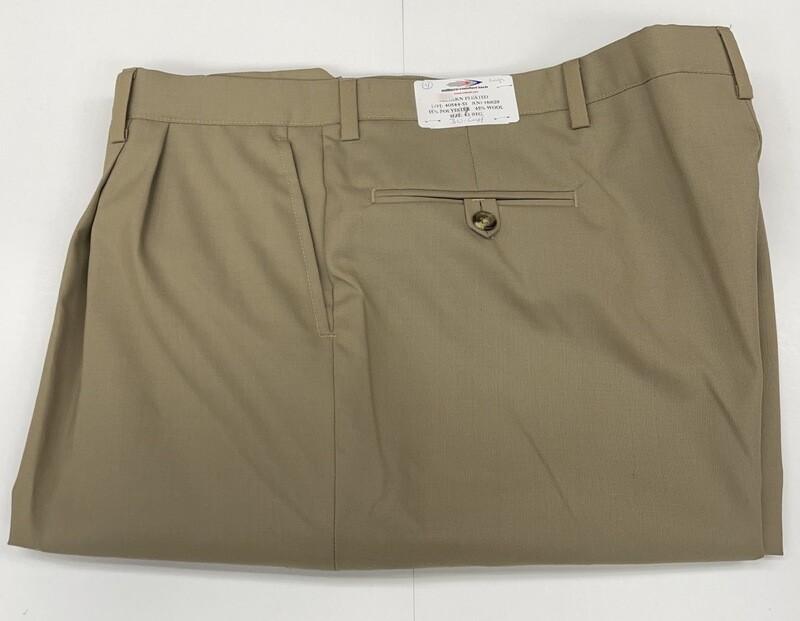 41R x 30 (up to 31.5) Genuine Milbern Comfort Tech 4 Seasons Cuffed Pants - (Tan) - 55% Polyester/45% Wool - Pleated Front - Side Pocket - Belt Loops Added - Washable