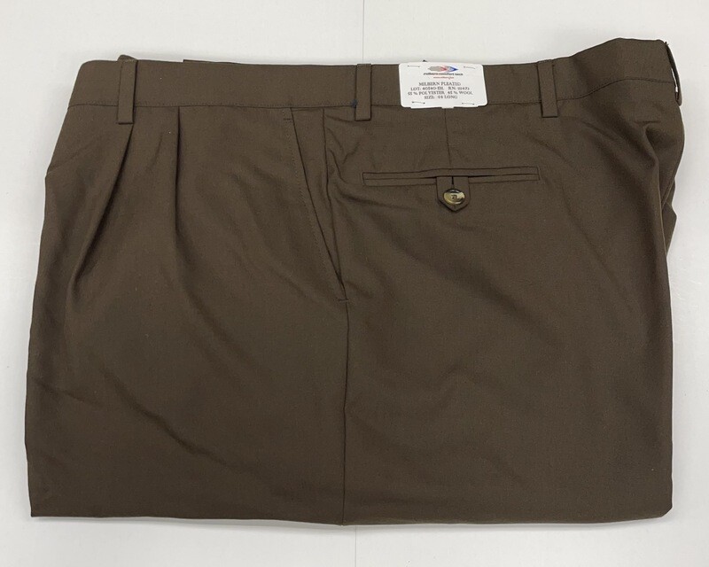 43L Genuine Milbern Comfort Tech 4 Seasons Pants - (Brown) - 55% Polyester/45% Wool - Pleated Front - Side Pocket - Belt Loops Added - Washable