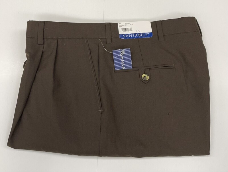 35R x 29 (up to 30.5) Genuine Sansabelt 4 Seasons Pants - (Brown) - 65% Polyester/35% Wool - Pleated Front - Side Pocket - Belt Loops Added - Washable