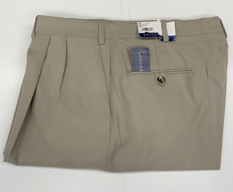36L x 32 (up to 33.5) Genuine Sansabelt 4 Seasons Pants - (Bone) - 65% Polyester/35% Wool - Pleated Front - Side Pocket - Belt Loops Added - Washable