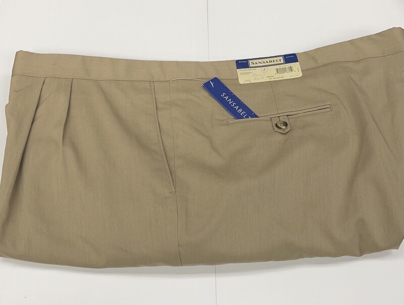 52R x 26 (up to 27.5) Genuine Sansabelt Milang Pants - (Tan) - 97% Polyester/3% Spandex - Pleated Front - Side Pocket - Suspender Buttons Added - Washable