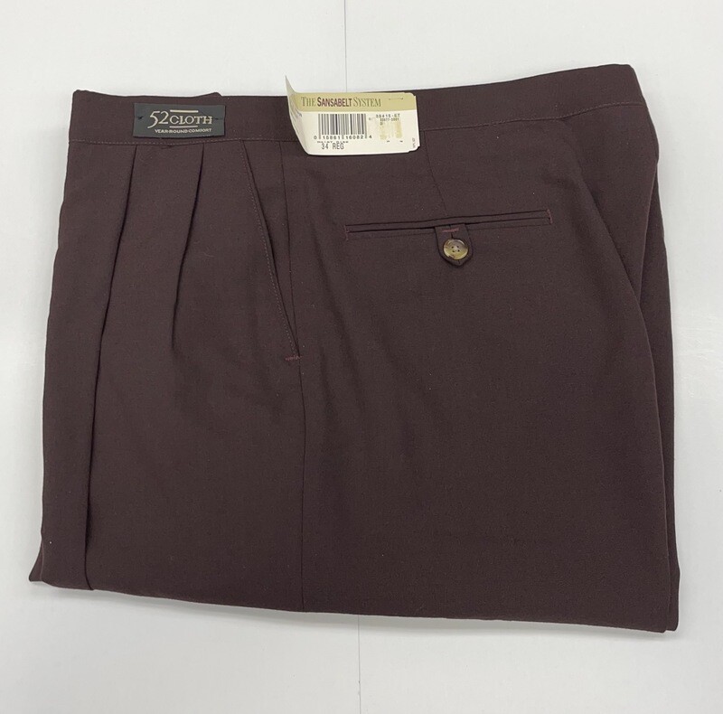 34R Genuine Sansabelt 52 Cloth Pants - (Burgundy) - 65% Polyester/35% Wool - Plain Front - Side Pocket - Washable