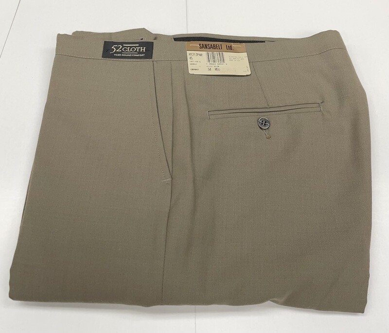 34R Genuine Sansabelt 52 Cloth Pants - (Taupe) - 65% Polyester/35% Wool - Plain Front - Side Pocket - Washable