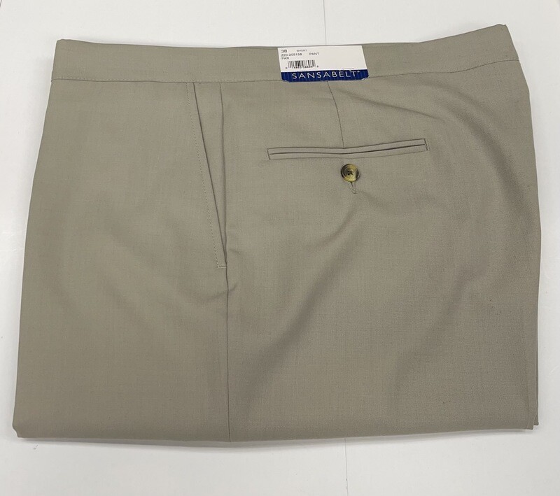 38S Genuine Sansabelt 4 Seasons Pants - (Bone) - 65% Polyester/35% Wool - Plain Front - Side Pocket - Washable