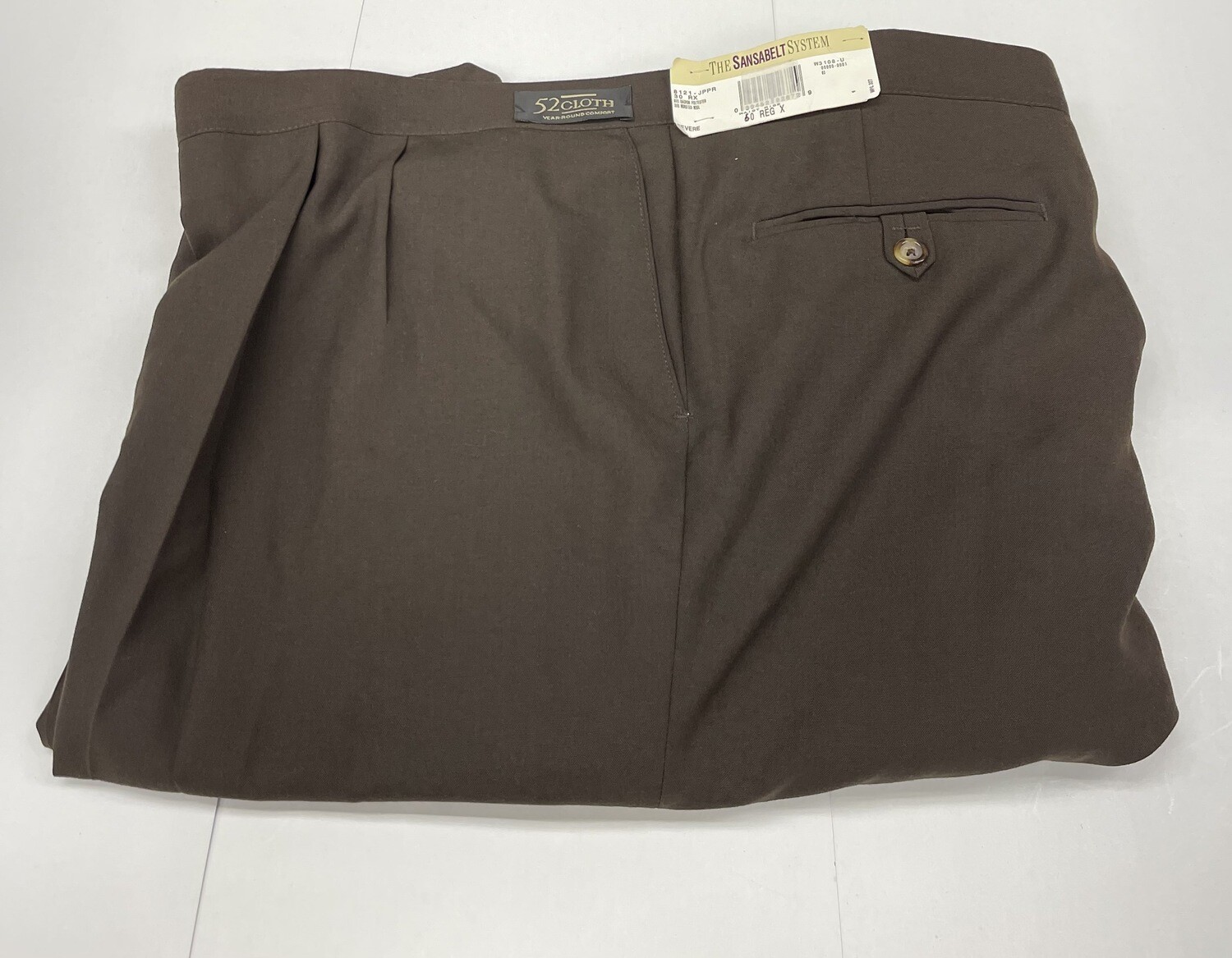 60R Genuine Sansabelt 52 Cloth Pants - (Dark Brown) - 65% Polyester/35% Wool - Plain Front - Side Pocket - Washable