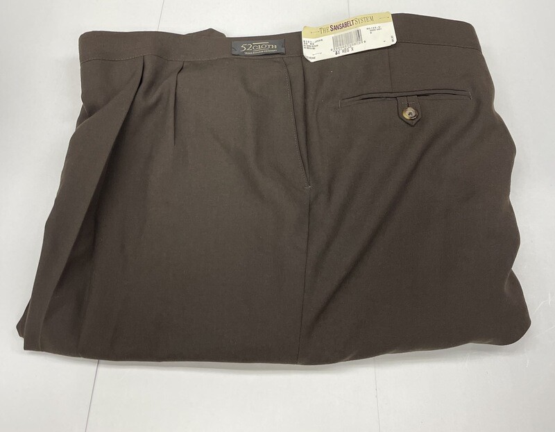 60R Genuine Sansabelt 52 Cloth Pants - (Dark Brown) - 65% Polyester/35% Wool - Pleated Front - Side Pocket - Washable