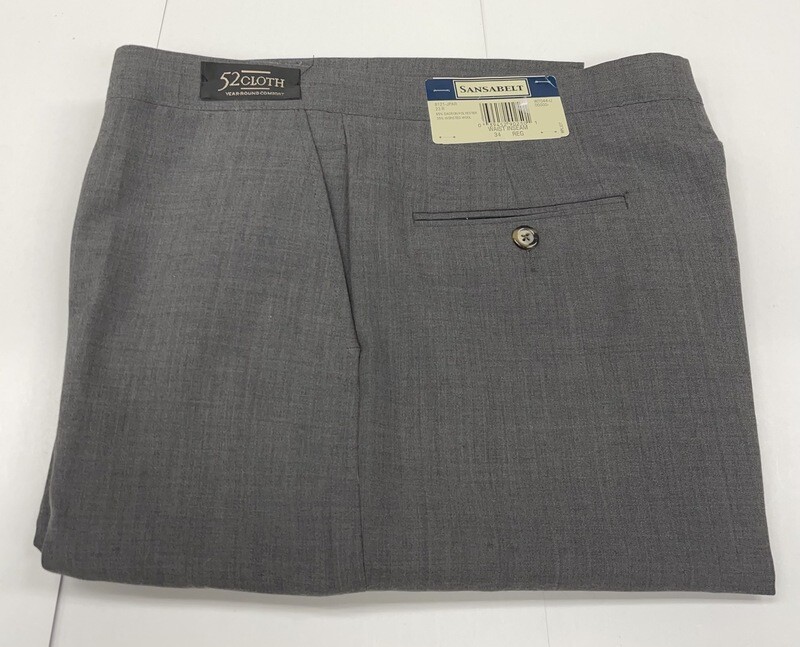 34R Genuine Sansabelt 52 Cloth Pants - (Medium Grey) - 65% Polyester/35% Wool - Plain Front - Side Pocket - Washable