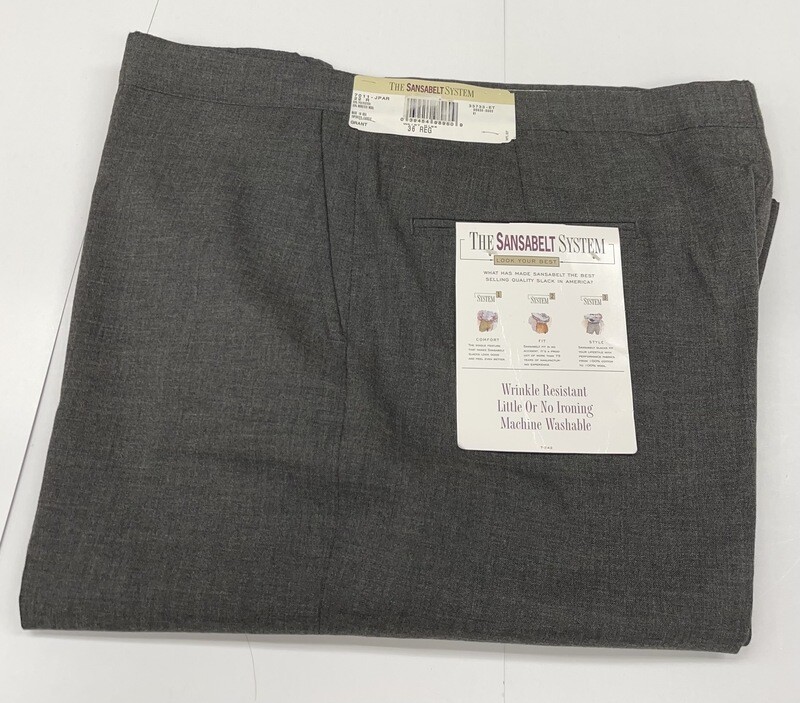 36R Genuine Sansabelt 52 Cloth Pants - (Charcoal) - 65% Polyester/35% Wool - Plain Front - Side Pocket - Washable