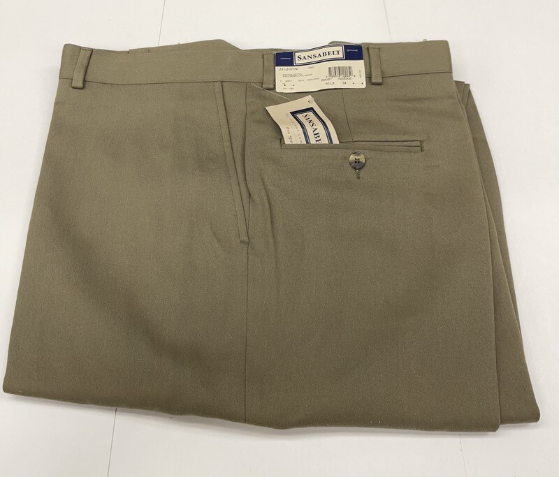 50L x 34 (up to 35.5) Genuine Sansabelt Pants - (Olive) - 55% Cotton/45% Polyester- Plain Front - Side Pocket - Belt Loops Added - Washable