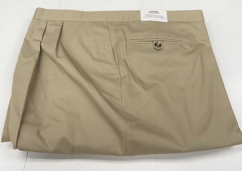 57R Genuine Milbern Comfort Tech Pants - (Tan) - 55% Polyester/45% Wool - Pleated Front - Side Pocket - Washable