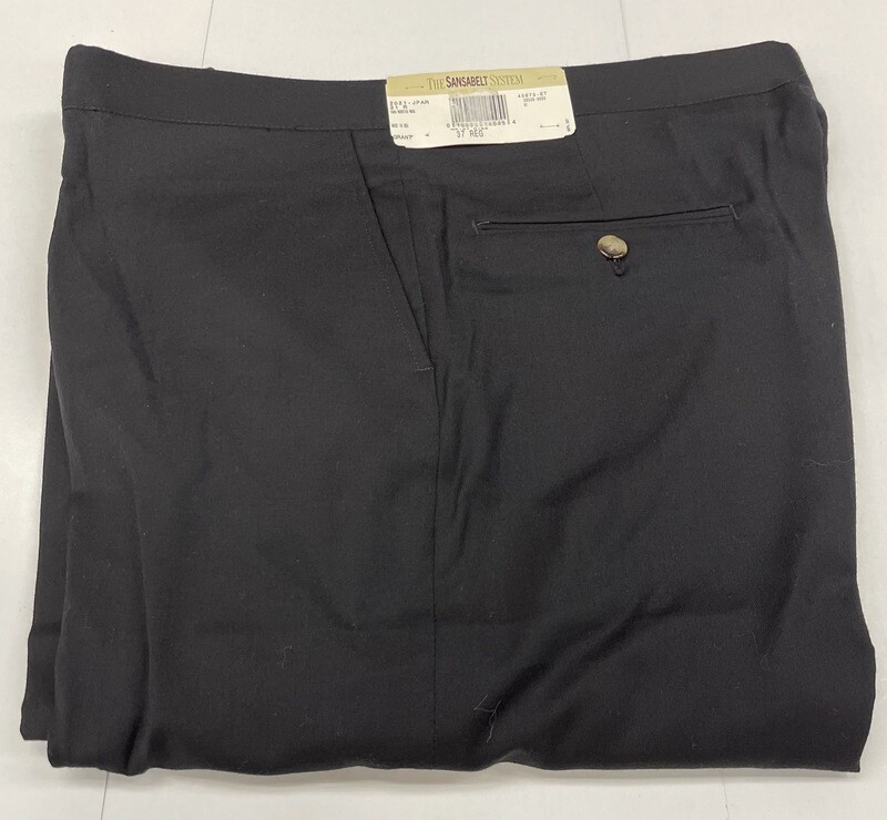 37R Genuine Sansabelt Pants - (Textured Charcoal) - 100% Wool Flannel - Plain Front - Side Pocket - Washable
