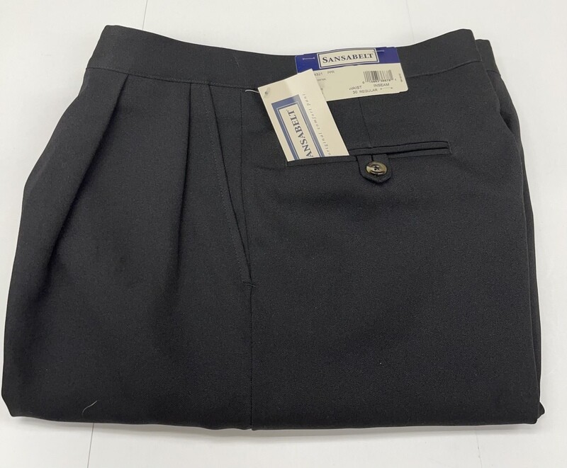 30R x 30 (up to 31.5) Genuine Sansabelt Pants- (Black) - 100% Polyester - Pleated Front - Side Pocket - Washable