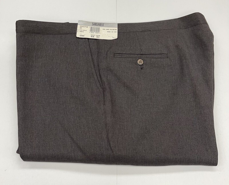 44R Genuine Sansabelt Gabardine Twill Pants- (Charcoal Brown) - 100% Polyester - Plain Front - Side Pocket - Washable