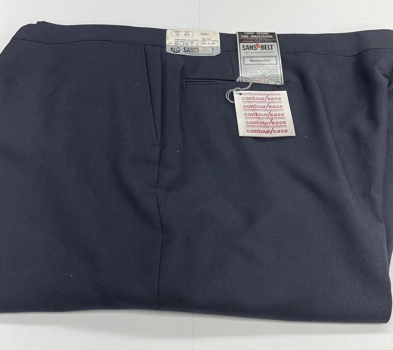 50R Genuine Sansabelt Gabardine Twill Pants- (Navy) - 75% Polyester/25% Wool - Plain Front - Side Pocket - Washable