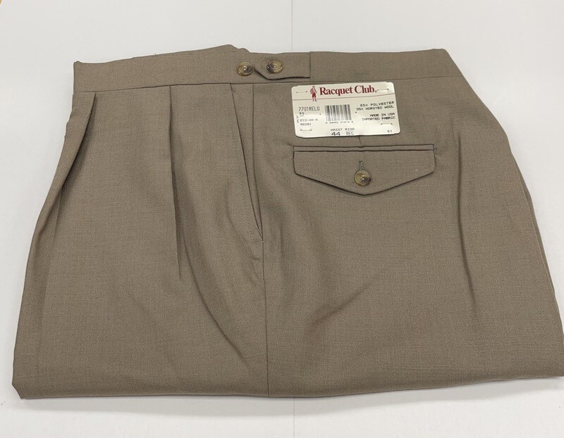 44R Genuine Racquet Club Pants - (Tan) - 65% Polyester/35% Wool - Plain Front - Side Pocket - Washable
