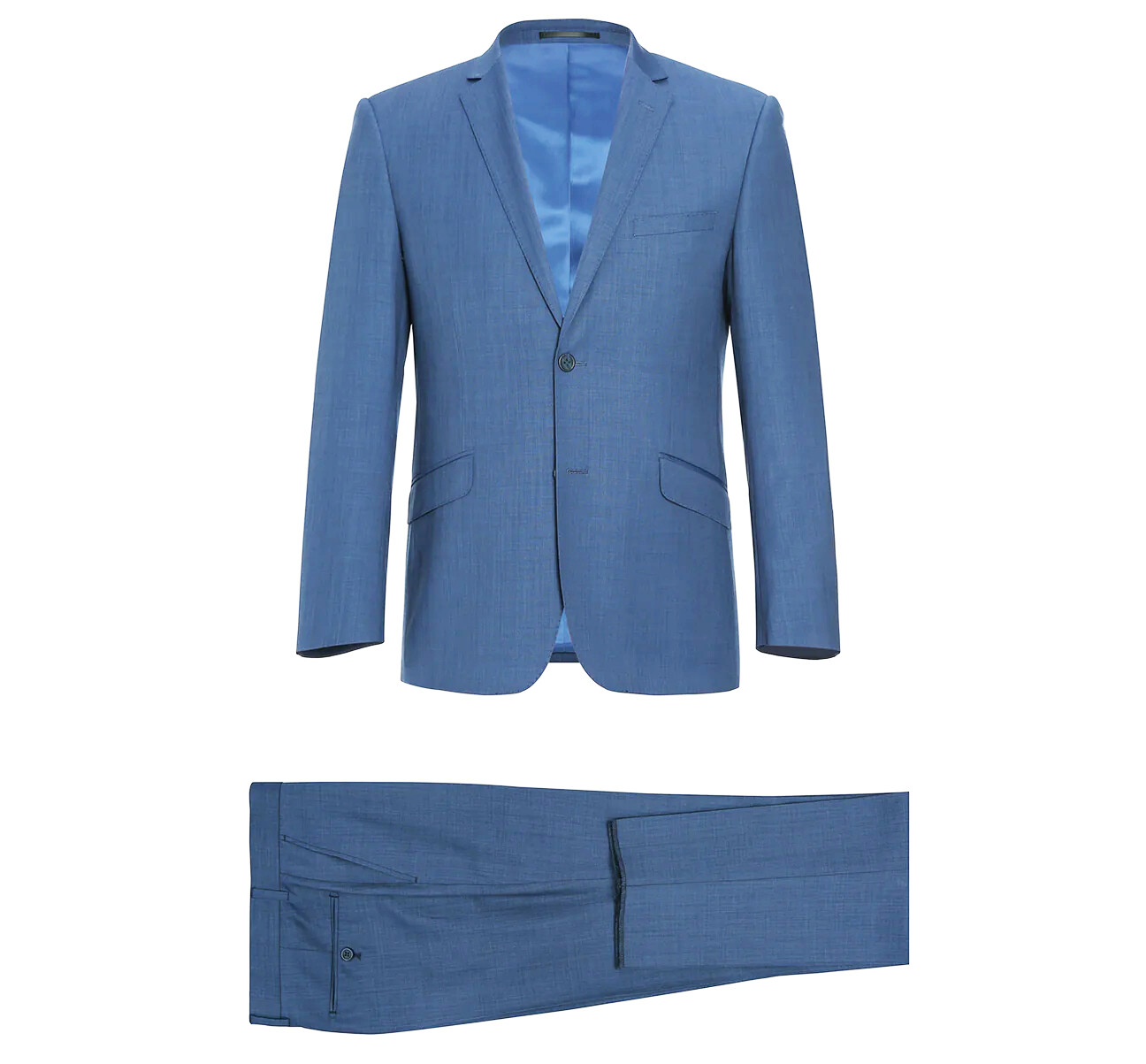 Lighter Blue Wool Blend Textured Sharkskin Slim Fit