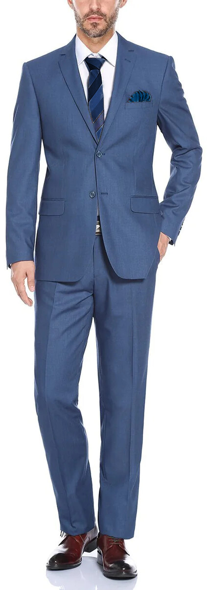 Lighter Blue Wool Blend Textured Sharkskin Slim Fit