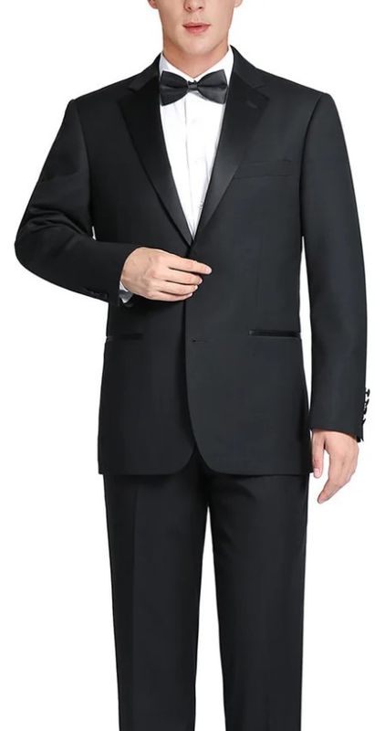 100% Wool Black Tuxedo Notch Lapel Slim Fit or Modern Classic